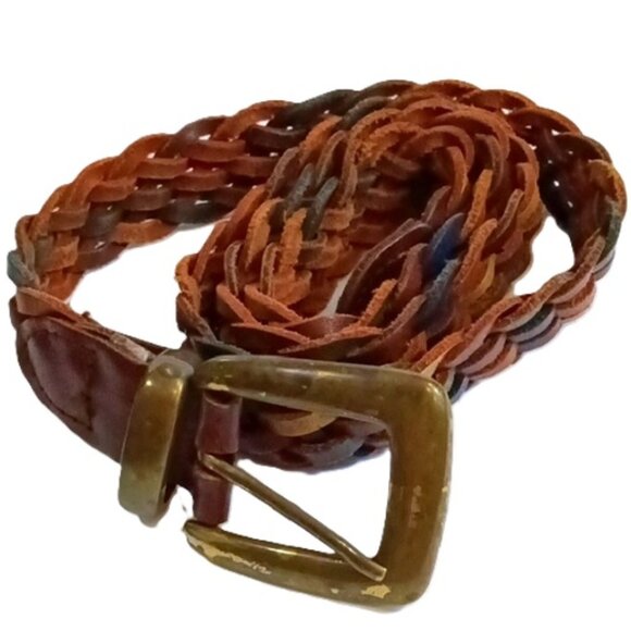 Vintage Braided‎ Multi-tone Leather Belt w/Brass Buckle Made in Guatemala 41'' - Picture 1 of 5